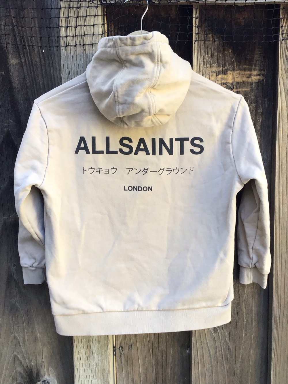 Allsaints Smallsaints Hoodie Youth 8 9 Years Beige Spellout Logo London